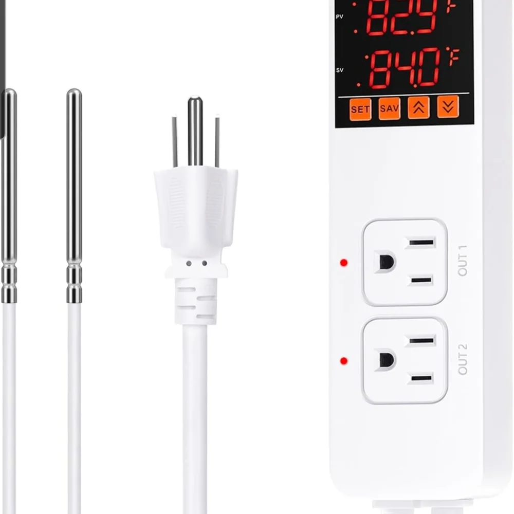 Digital Temperature Controller with Dual Outlets - White